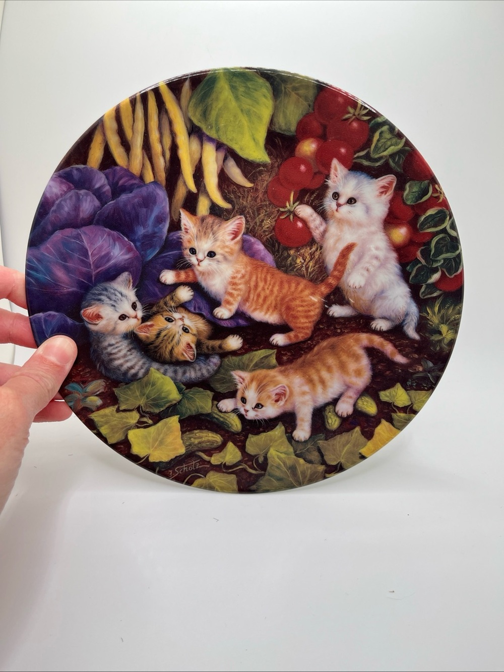 Bradford Exchange Kunstler Jurgen Scholz Cat Plate “Spielplatz Gemusebeet” 1996